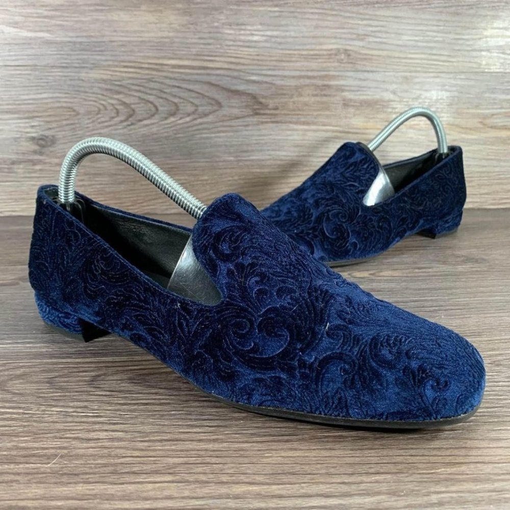Stuart Weitzman Navy Blue Velvet Loafers